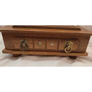 Sper Bijou Wood Pirate Treasure Chest Jewelry Box Gothic Heads VTG gift